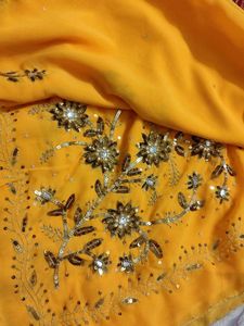 Beautiful Yellow Embellished Saree with blouse