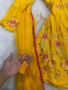 Vibrant Yellow Embroidered 3-Piece Anarkali / Shar