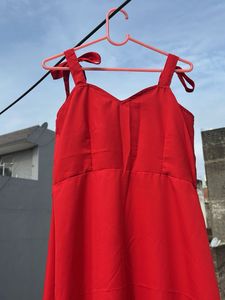 Red Ruffle-Hem Sundress