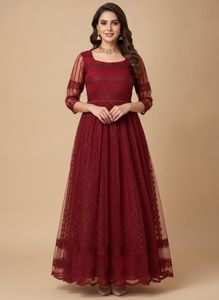 Maroon Ethnic Gown with Lace New Without Tag.