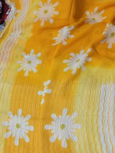 Vibrant Yellow Floral Saree