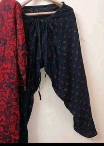 Elegant Red &amp; Black Printed Kurta Set