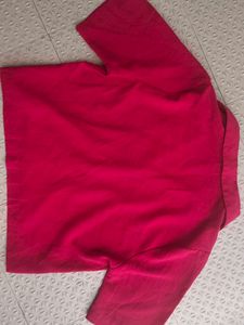 Vibrant Red Cropped Button-Up Top