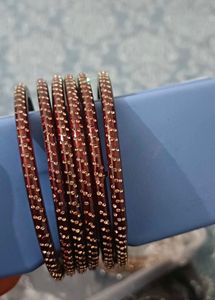Set of 6 Maroon Bangles with Gold Embellishments