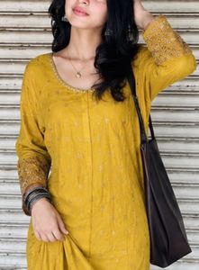 Yellow Kurta with White Pants