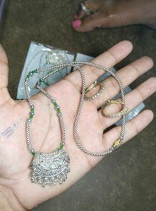 Silver Oxidized Necklace and Earring Set