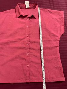 Pink Textured Button-Up Top