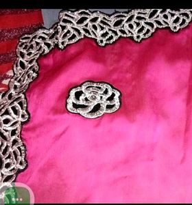Pink &amp; Silver Silk Saree With Blouse