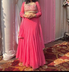 Pink Net Lehenga Choli Set