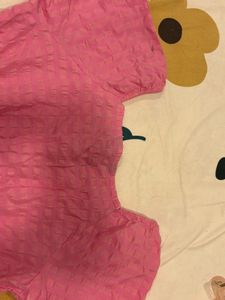 Pink Tie-Front Puff Sleeve Top