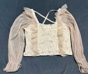 Sheer Lace Button-Up Blouse