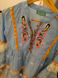 Blue Embroidered Kurta with Tassels