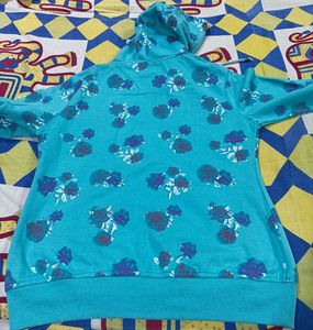 Turquoise Floral Zip-Up Hoodie