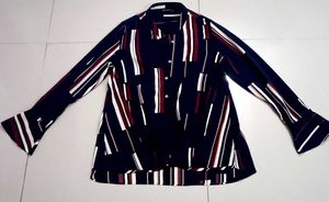 Navy/ Multicolour Mandarin Collar High -low Top