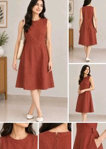 Sleeveless A-line Rust Orange Dress