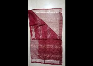 Elegant Maroon Saree with Silver Motifs