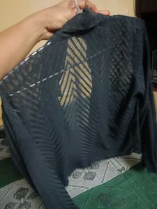 Sheer Chevron Pattern Button-Up Top