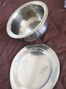 Vintage Stainless Steel Kadhai & Plate Set
