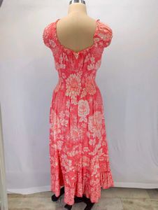 Coral Floral Print Midi Dress