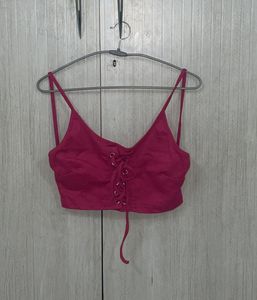 Hot Pink Lace-Up Crop Top