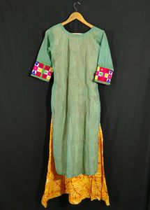 Women Orange Green Long Kurti | Bust 38 | Waist 36