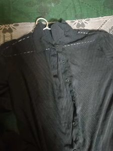 Sheer Chevron Pattern Button-Up Top