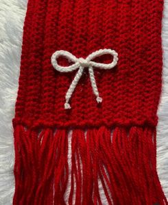 Red Knitted Scarf with Bow Detail