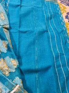 Elegant Blue tant Saree with Gold Border