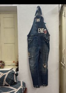 Distressed Denim Overalls with Patches