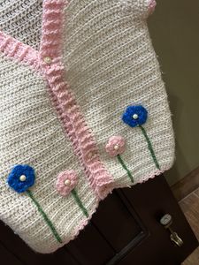 Hand Knitted Crochet Cardigan with Embroidery