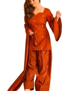 Elegant Rust Kurta Set with Pants