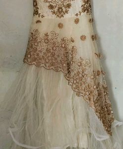 Elegant White &amp; Gold Embellished Gown