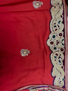 Red saree with beautiful zardozi work n heavy wor