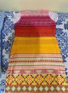 Vibrant Striped Knee-Length Dress