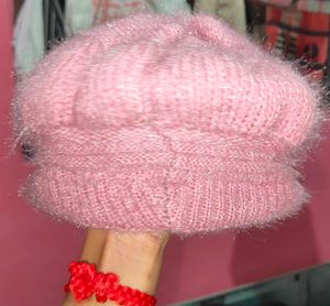 Chic Pink Knit Beret Hat
