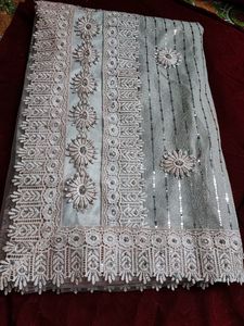 Pink &amp; silver Sequinned- Designer Saree