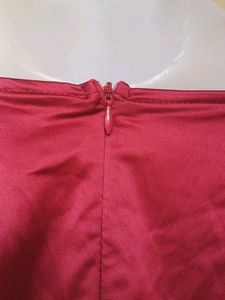 Maroon Satin Twist Front Cutout Dress