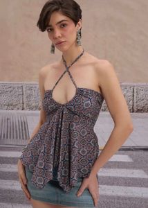Boho Print Smocked Halter Top