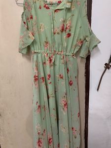 Light Green Floral Cold Shoulder Dress