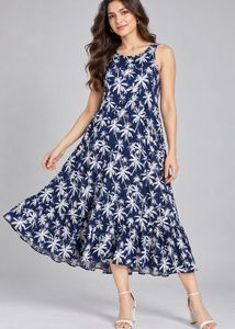 Navy Blue Palm Tree Dress