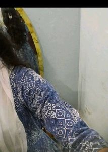 blue white cotton anarkali printed frock legi