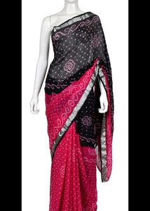 Vibrant Pink & Black Bandhani Saree