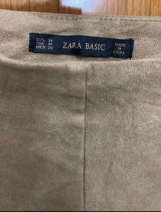 Zara Faux Suede Ankle Zip Brown Pants