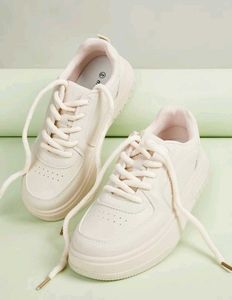 Cream Lace-Up Platform Sneakers