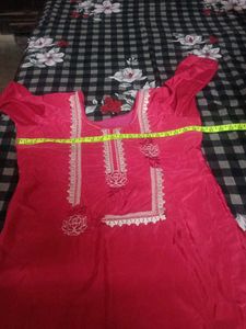 Vibrant Red Kurta Set with White Embroidery