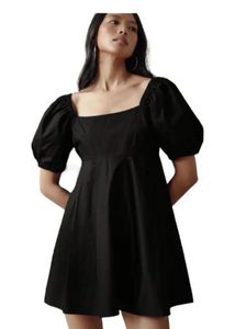 Black Puff Sleeve Square Neck Dress