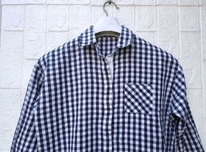 Korean Pintrest Blue Checkered Oversized Shirt