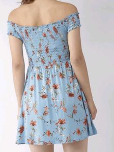 Blue Floral Off-Shoulder Smocked Top