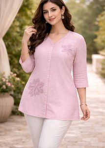Blue Tunic with Flower Appliques