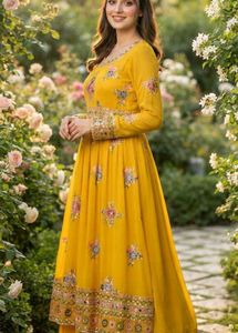 nyra cut⭐Embroidered Mustard Yellow Kurta